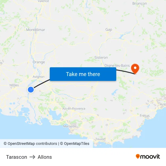Tarascon to Allons map