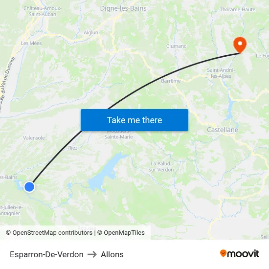Esparron-De-Verdon to Allons map