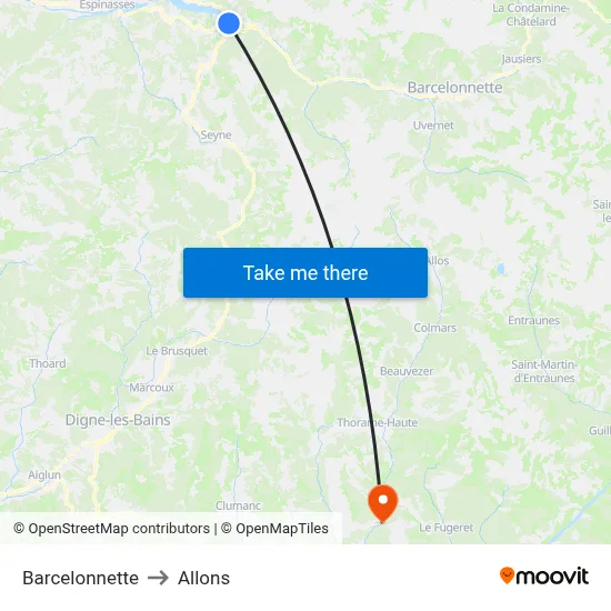 Barcelonnette to Allons map