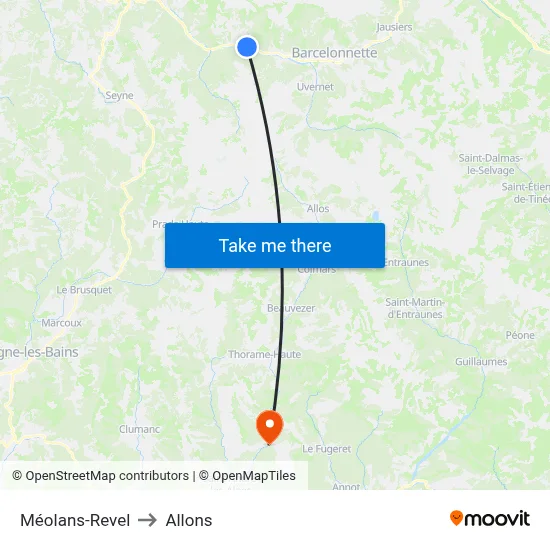 Méolans-Revel to Allons map