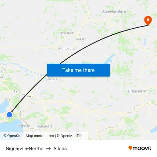 Gignac-La-Nerthe to Allons map