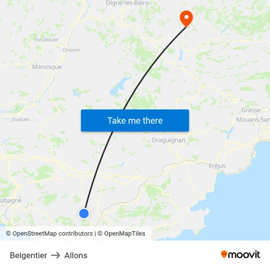 Belgentier to Allons map
