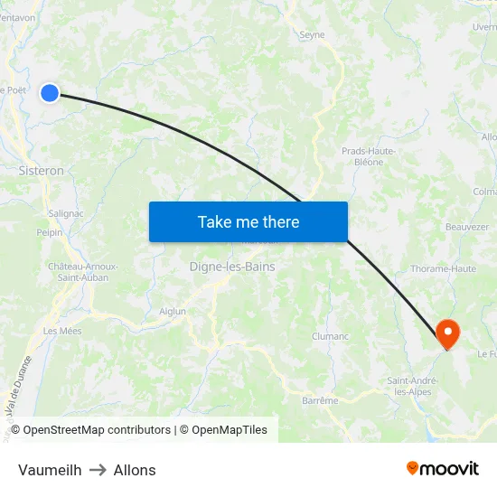 Vaumeilh to Allons map