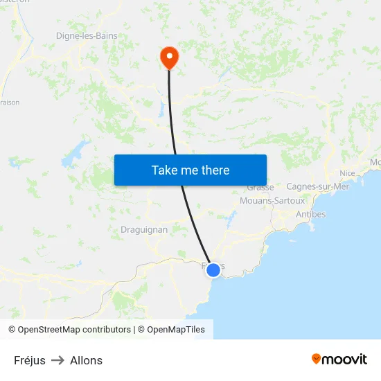 Fréjus to Allons map