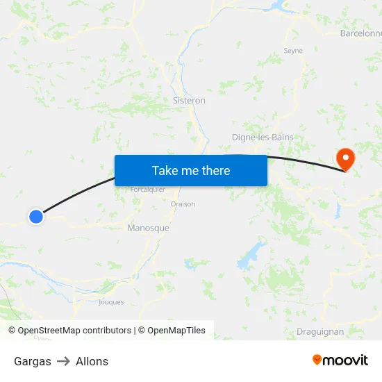 Gargas to Allons map