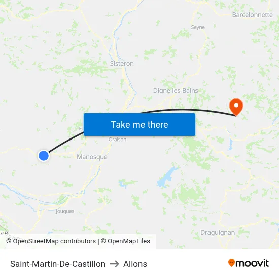 Saint-Martin-De-Castillon to Allons map