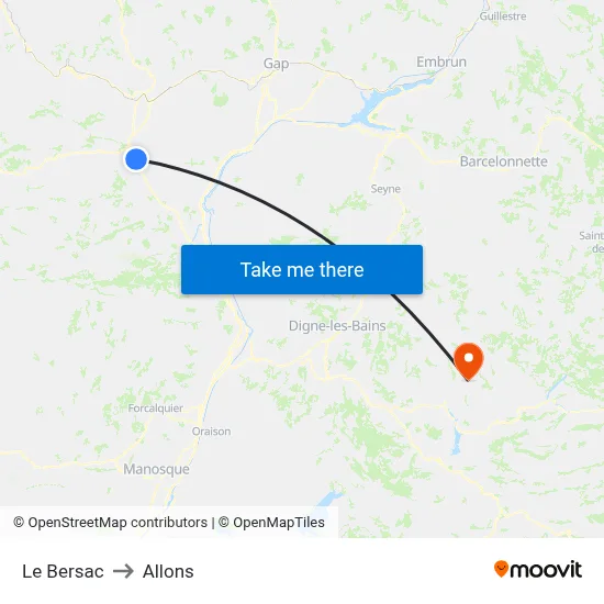 Le Bersac to Allons map