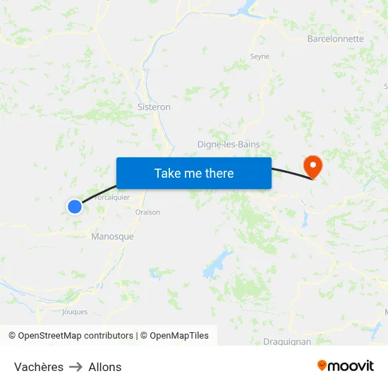 Vachères to Allons map