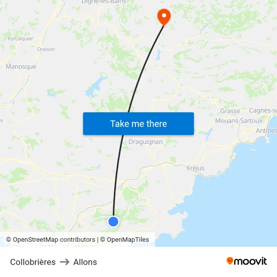 Collobrières to Allons map
