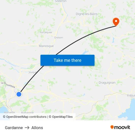 Gardanne to Allons map