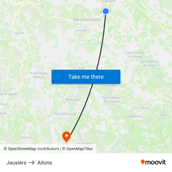 Jausiers to Allons map