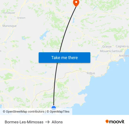Bormes-Les-Mimosas to Allons map