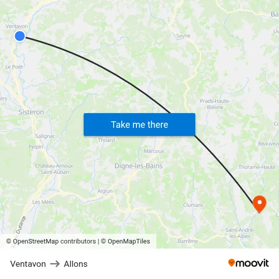 Ventavon to Allons map