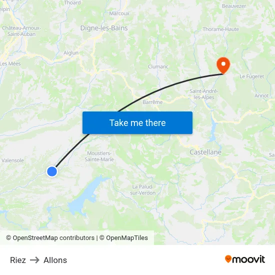 Riez to Allons map