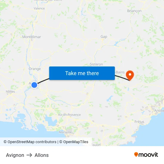 Avignon to Allons map