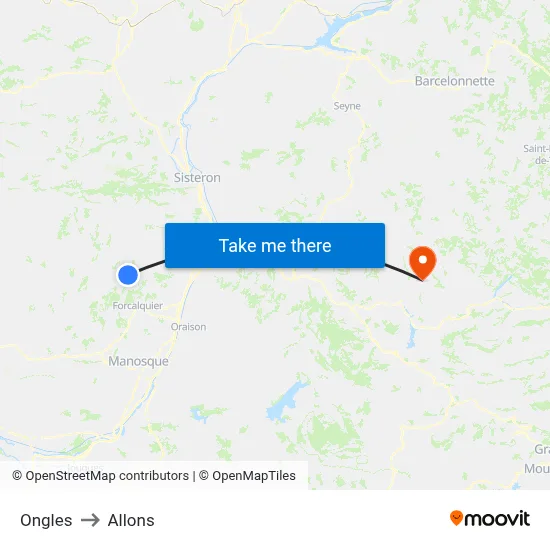 Ongles to Allons map