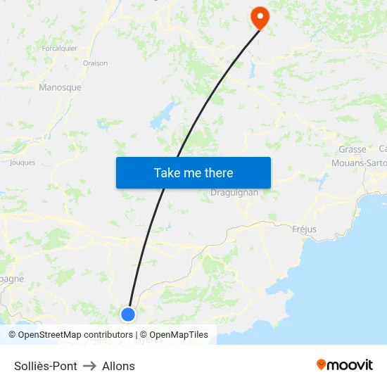 Solliès-Pont to Allons map