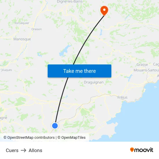 Cuers to Allons map