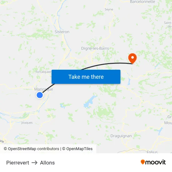 Pierrevert to Allons map