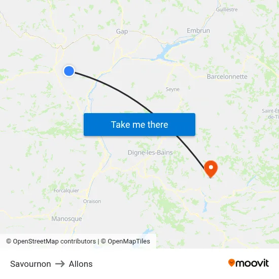 Savournon to Allons map