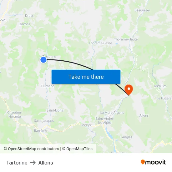 Tartonne to Allons map