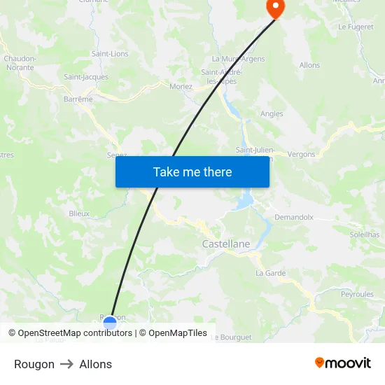 Rougon to Allons map