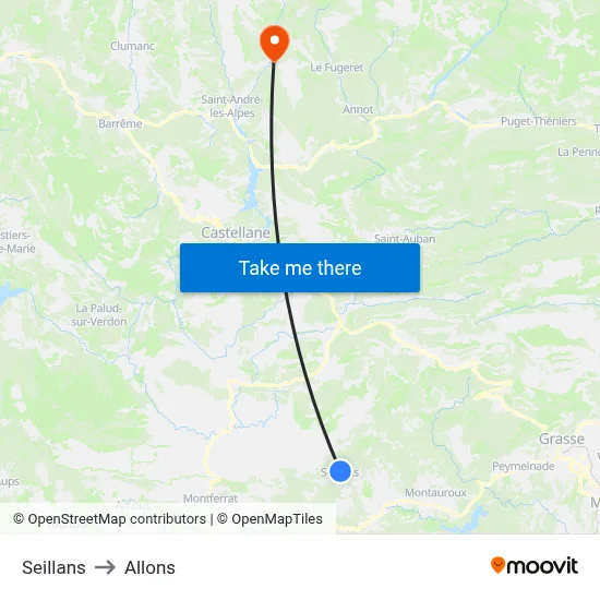 Seillans to Allons map