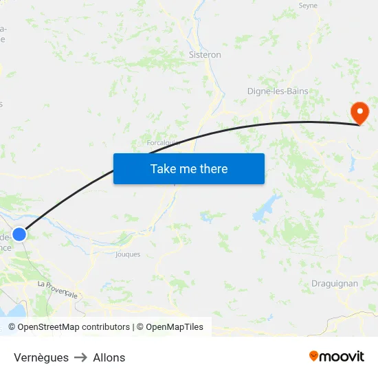 Vernègues to Allons map