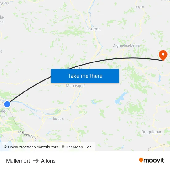 Mallemort to Allons map