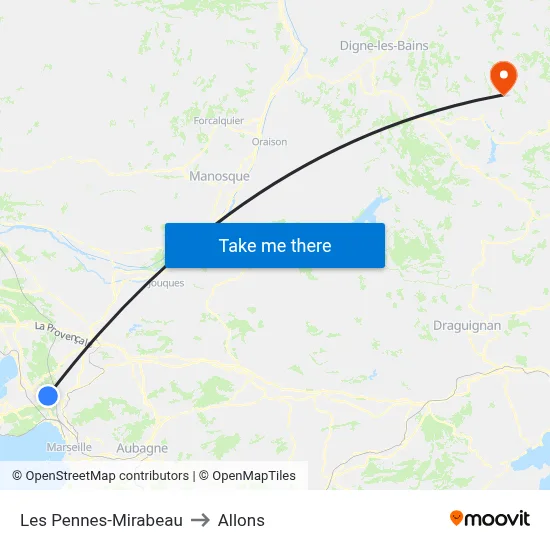 Les Pennes-Mirabeau to Allons map