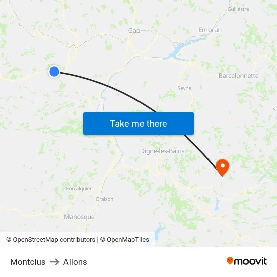 Montclus to Allons map