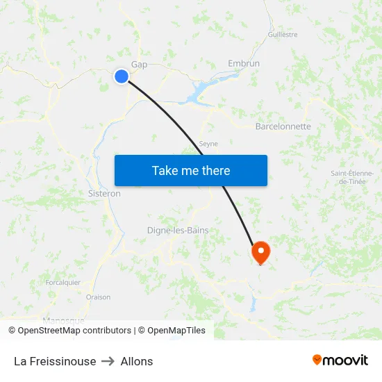 La Freissinouse to Allons map