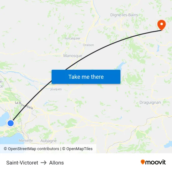 Saint-Victoret to Allons map