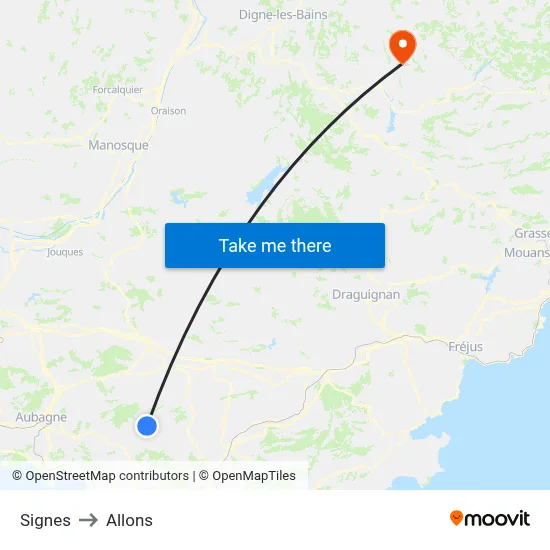 Signes to Allons map