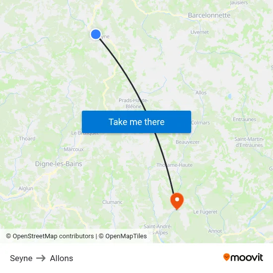 Seyne to Allons map