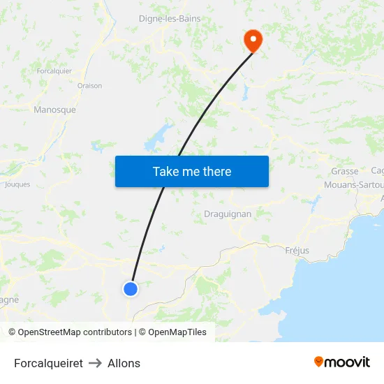 Forcalqueiret to Allons map