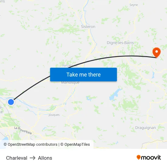 Charleval to Allons map
