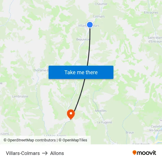 Villars-Colmars to Allons map