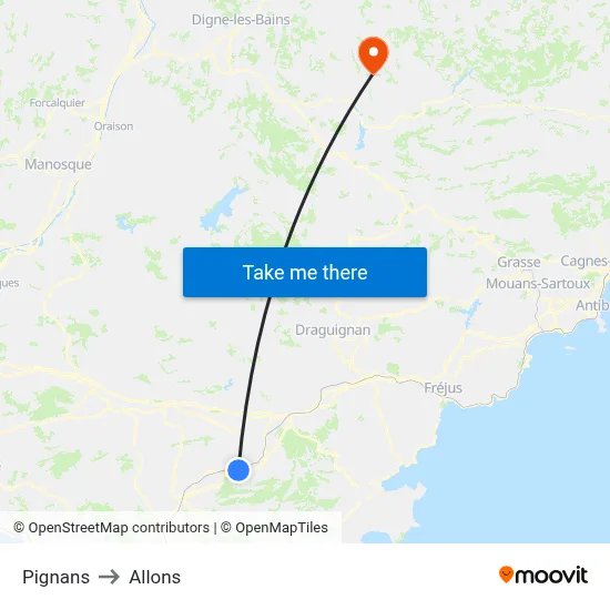 Pignans to Allons map
