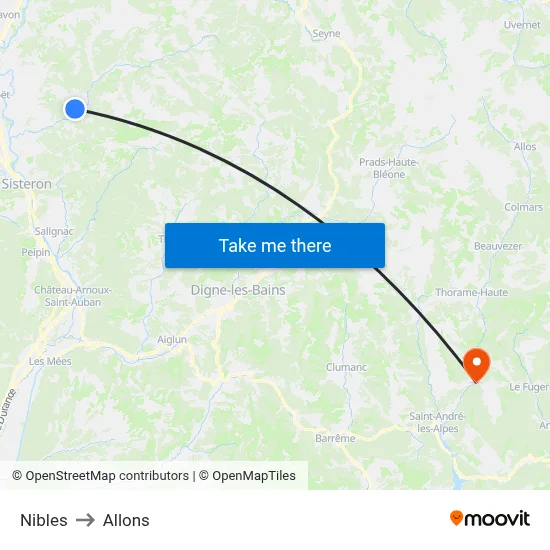 Nibles to Allons map