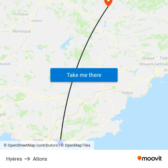 Hyères to Allons map