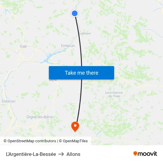 L'Argentière-La-Bessée to Allons map