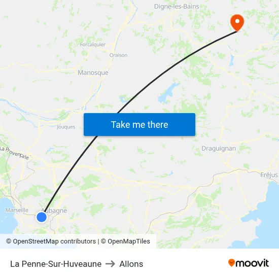 La Penne-Sur-Huveaune to Allons map