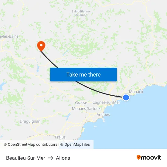 Beaulieu-Sur-Mer to Allons map