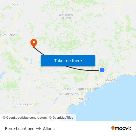 Berre-Les-Alpes to Allons map