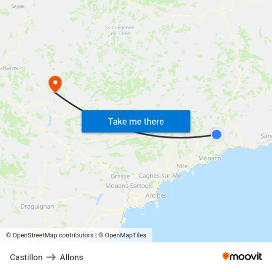 Castillon to Allons map