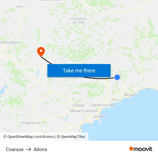 Coaraze to Allons map