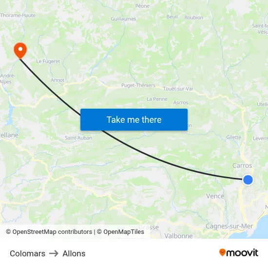Colomars to Allons map