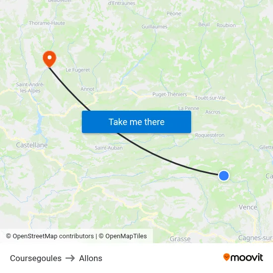 Coursegoules to Allons map