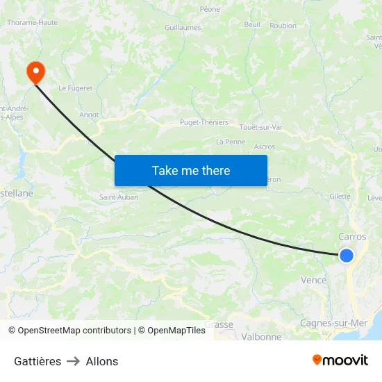 Gattières to Allons map